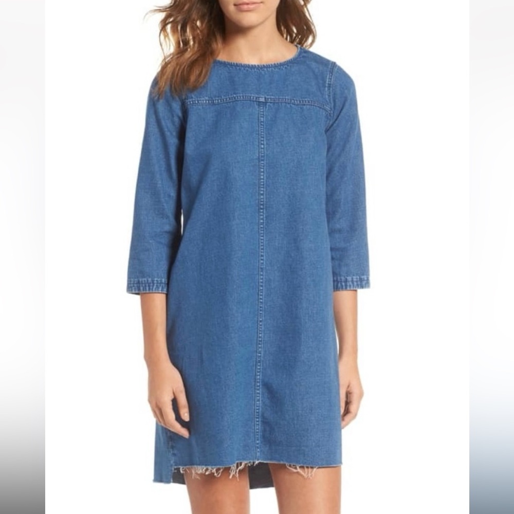 Madewell Denim Step Hem Shift Dress Y2K 90’s SMALL Raw Frayed Hem boho western